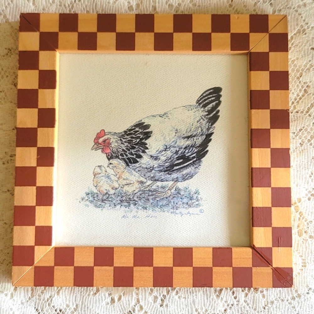 VTG Marty Fyne Framed Signed Chicken Print